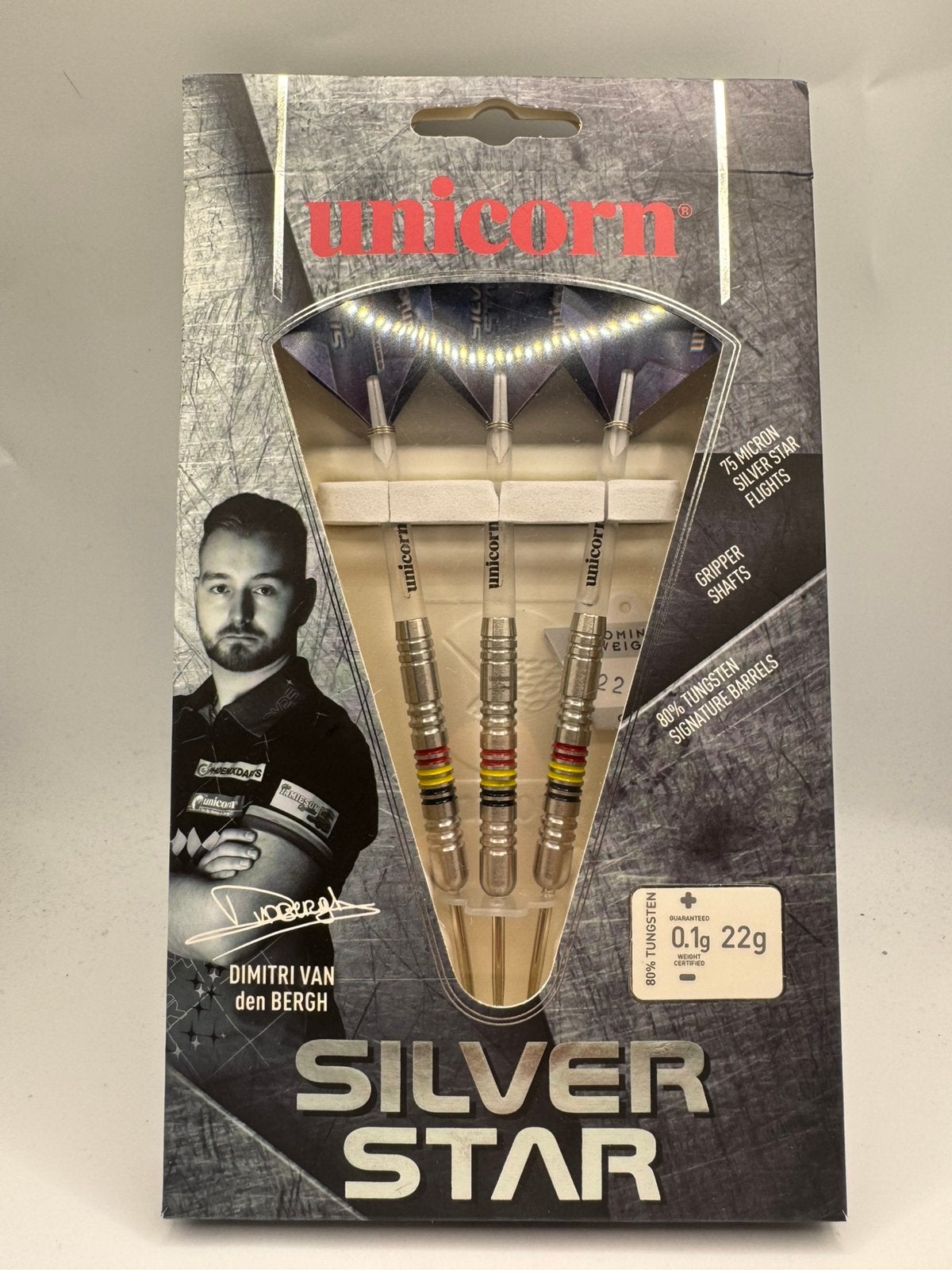 Unicorn Dimitri van den Bergh Silverstar 22 Gram Dartpijlen, Ophalen of Verzenden, Zo goed als nieuw, Nvt, Pijlen
