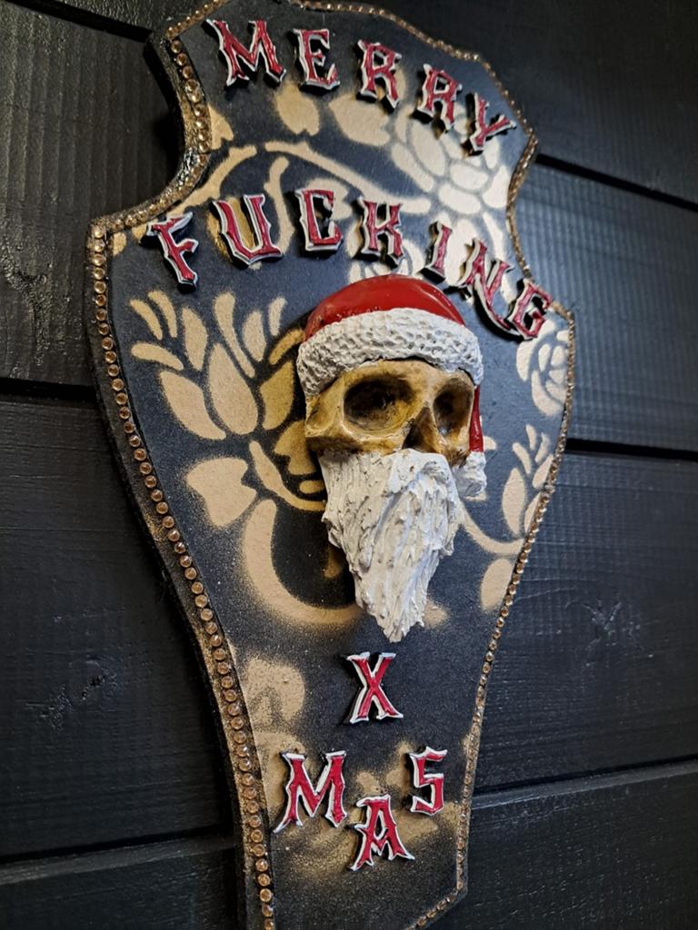 Kerst decoratie skull wand ornament silly art hand gemaakt, Ophalen of Verzenden, Nieuw, Dier