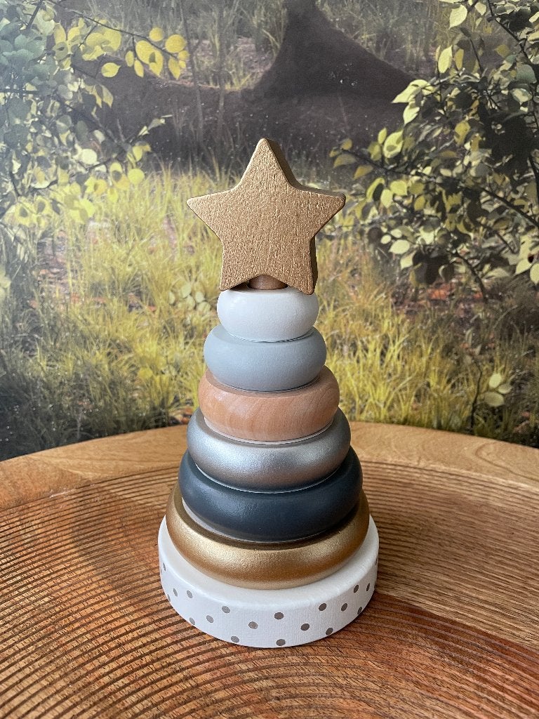 Jabadabado Stapeltoren Hout Ster Goud Grijs Wit, Ophalen of Verzenden, Nieuw, Overige typen
