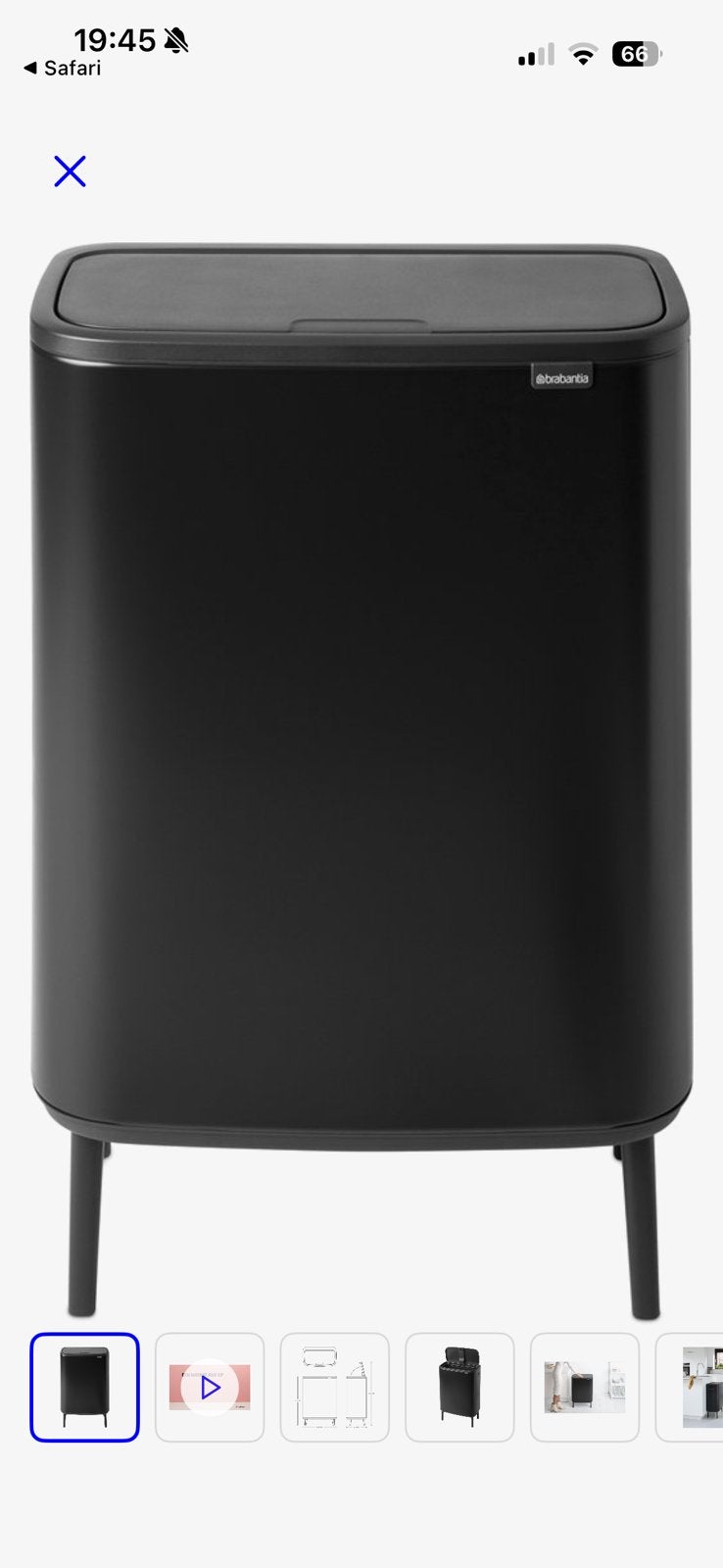 Brabantia bo touch bin hi 2 vakken 60 liter zwart, 40 liter of meer, Ophalen, Rvs, 50 tot 75 cm
