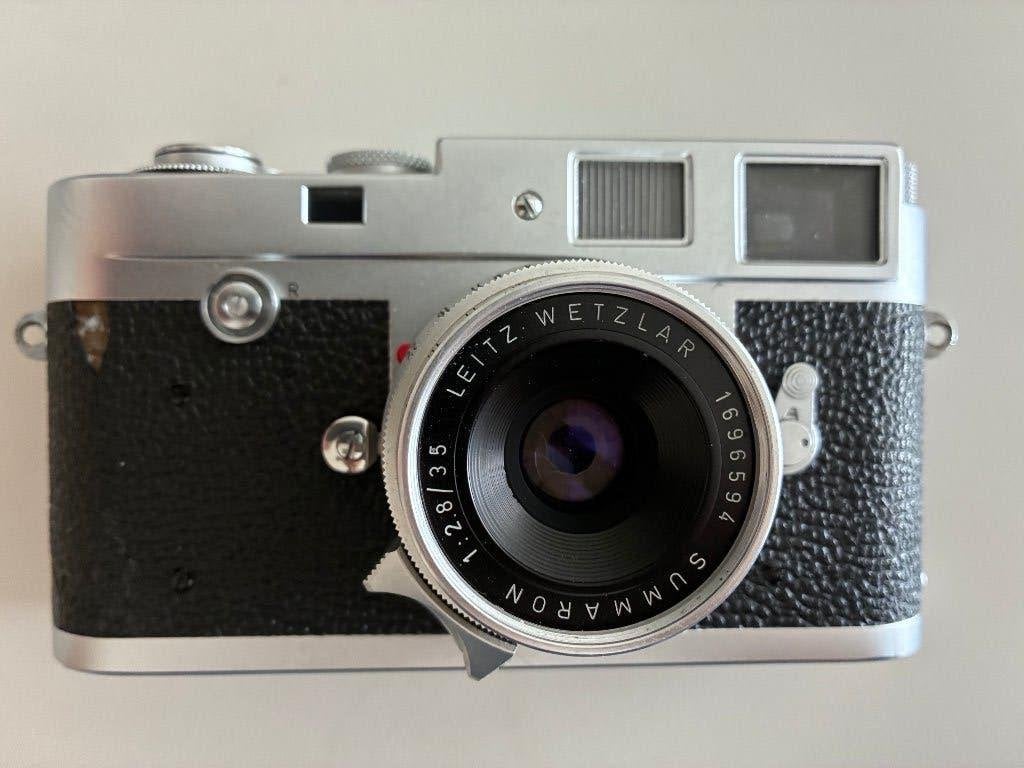 Leica M2 (button rewind) met Summaron 35mm 2.8 en leren tas, Audio, Tv en Foto, Fotocamera's Analoog, Ophalen, Gebruikt, Compact