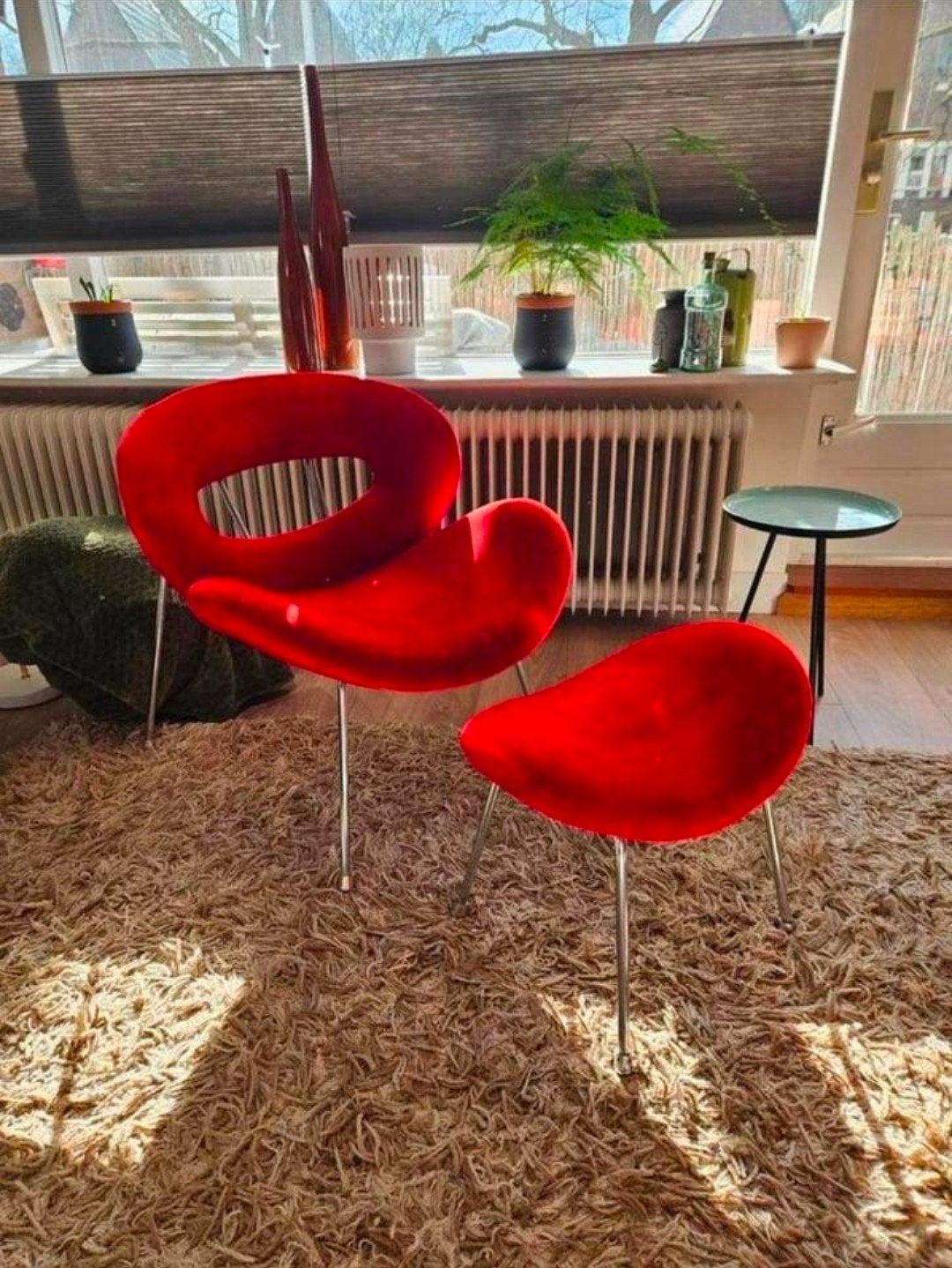 Design fauteuil set met voetenbank – Kare Design, Ophalen, 75 tot 100 cm, Zo goed als nieuw, Stof