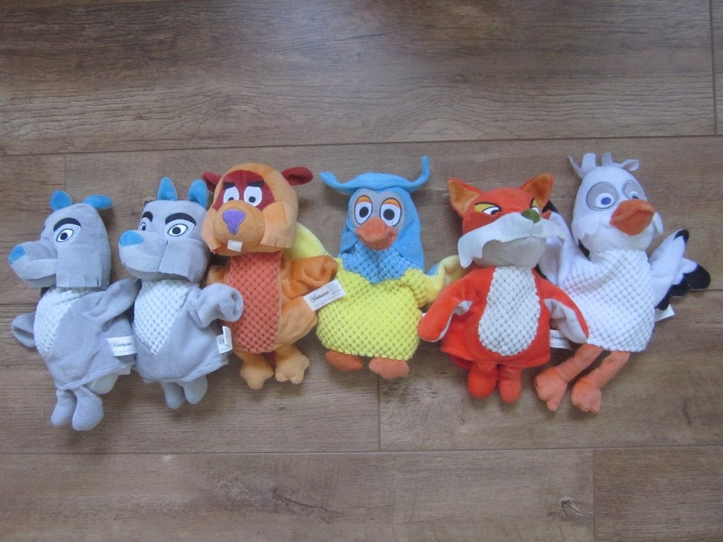 Interimage 6 knuffels handpoppen handpuppet Fabeltjeskrant, Disney, Overige karakters, Ophalen of Verzenden, Zo goed als nieuw