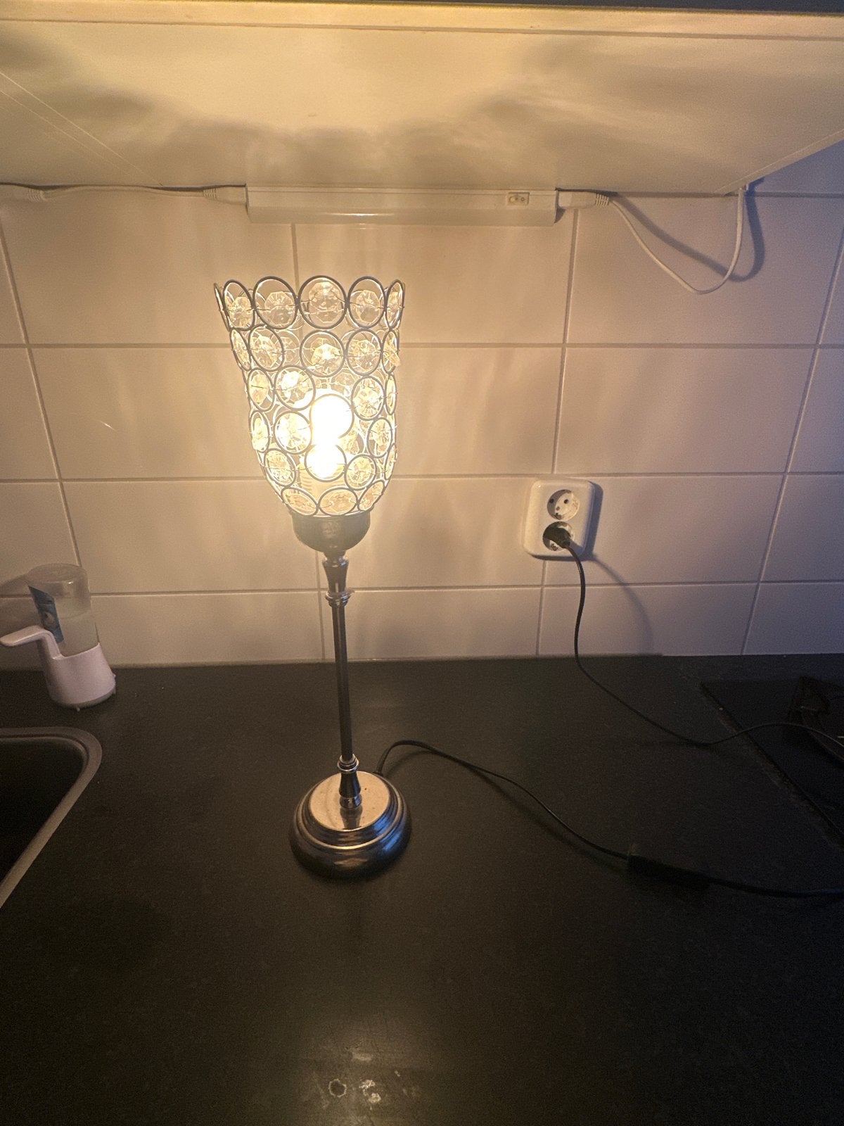 Elegante tafellamp met kristallen details, Ophalen, E27 (groot), Zilver, Sfeerlamp