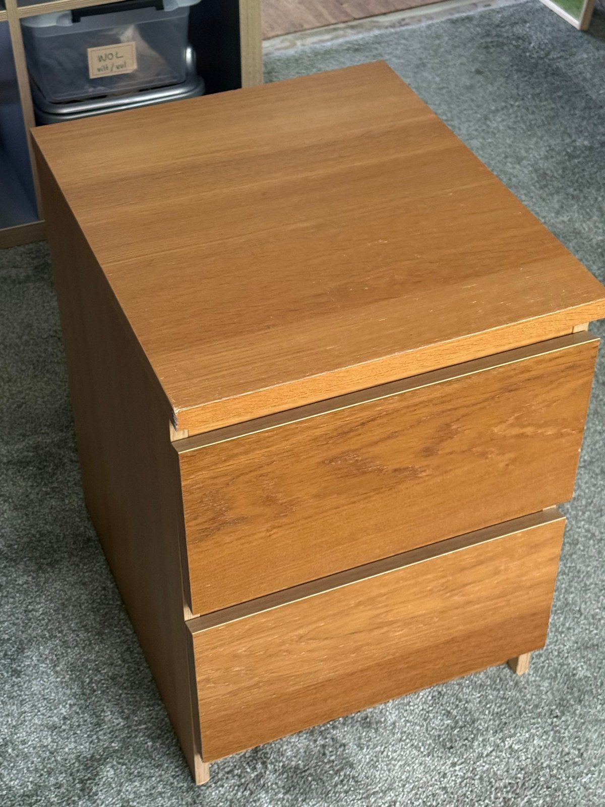 IKEA Malm ladekast met 2 laden - nachtkastje Eikenfineer, Ophalen, Minder dan 50 cm, Gebruikt, 1 of 2 laden