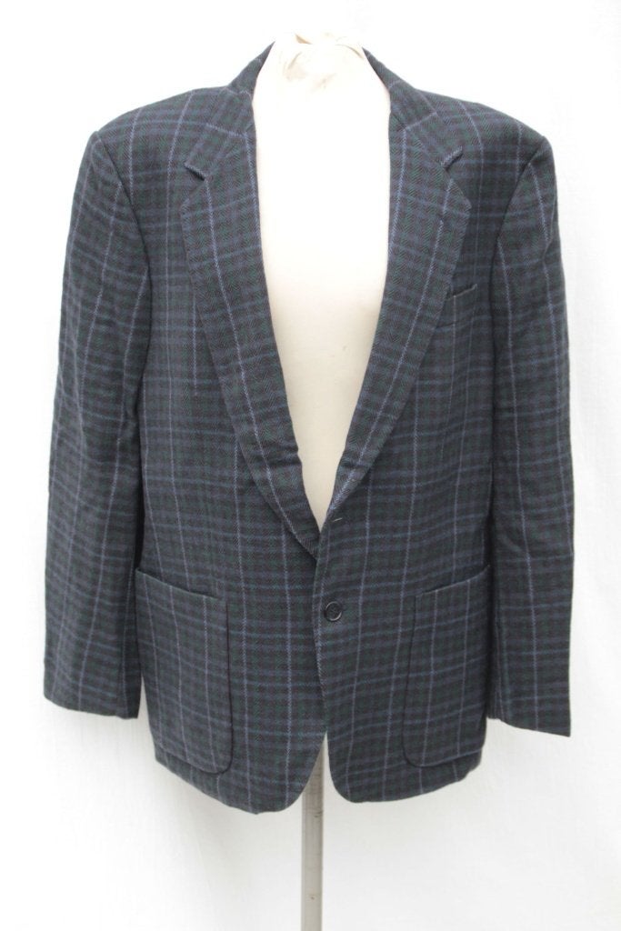 Blauw geruit jaren '70 colbert.Zuiver scheerwol.Mt 54.Oxford, Maat 52/54 (L), Carnaval, ., Ophalen of Verzenden