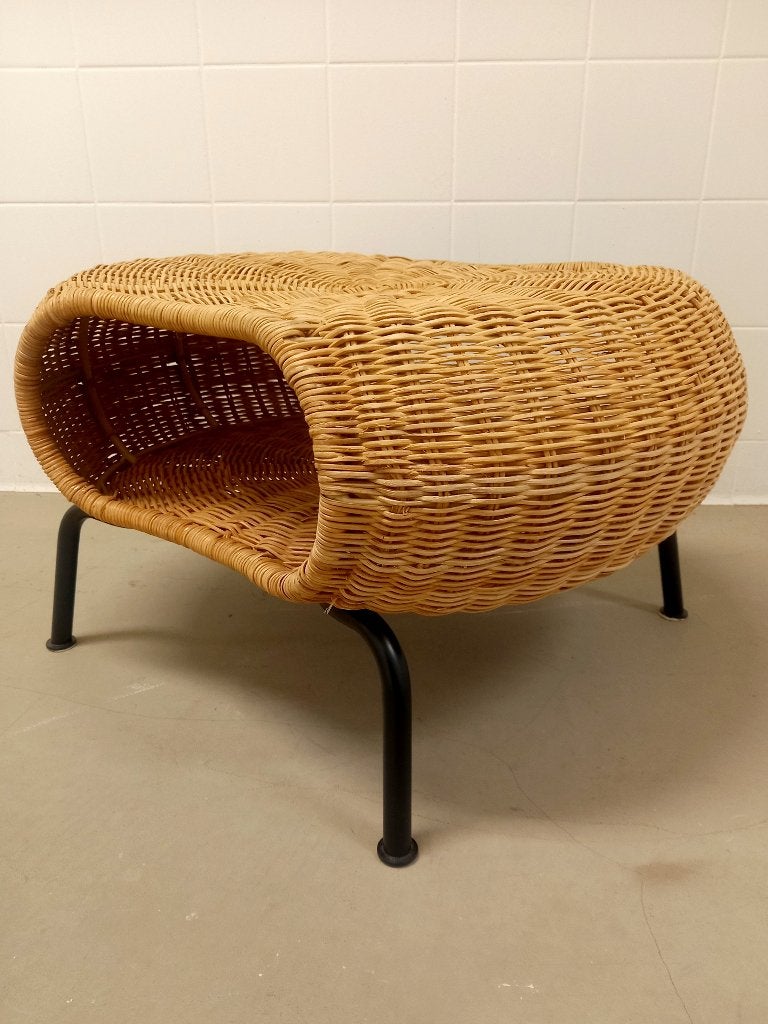 Ikea GAMLEHULT Voetenbank met bergruimte, rotan/antraciet, Huis en Inrichting, Ophalen, Zo goed als nieuw, Metaal, 50 tot 75 cm