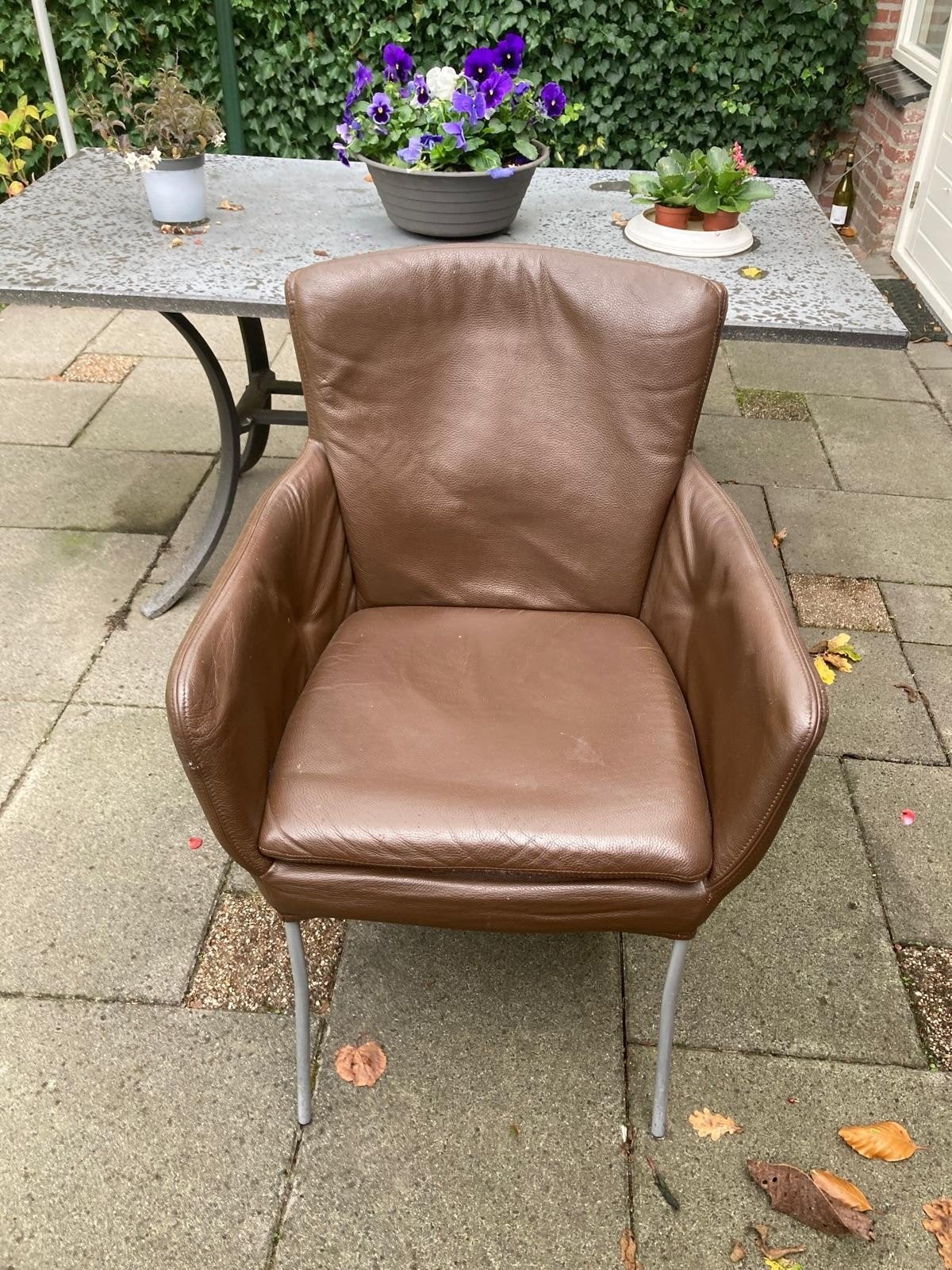 6 eettafel stoelen, Ophalen, Gebruikt, 75 tot 100 cm, Leer