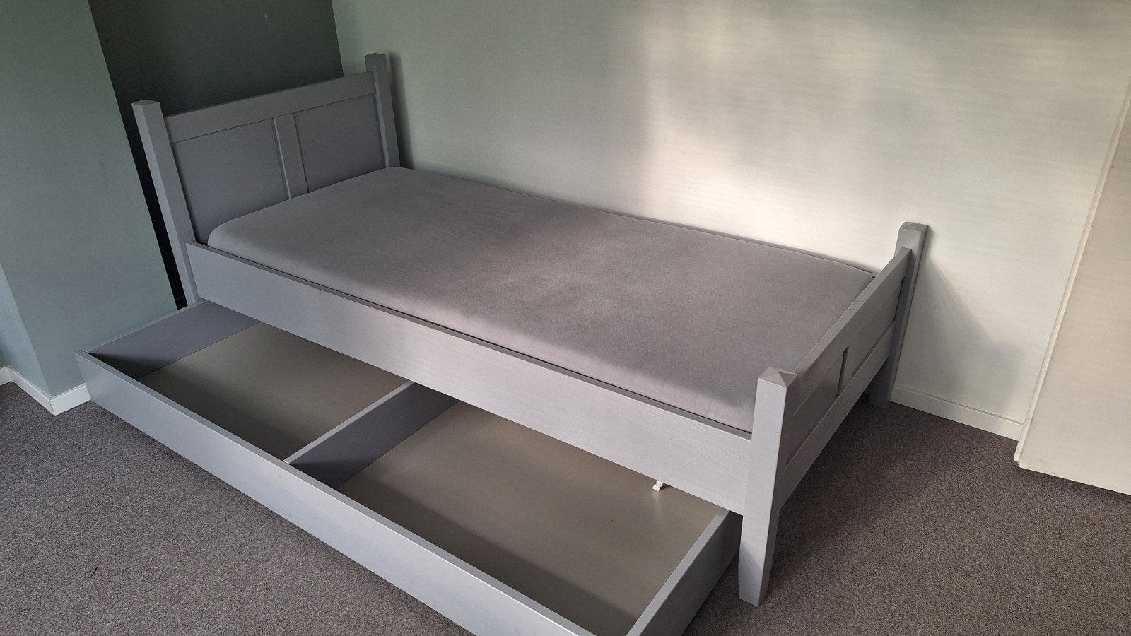 Rockwood kinderbed Alex grijs met opberglade, Ophalen, 90 cm, Eenpersoons, Zo goed als nieuw