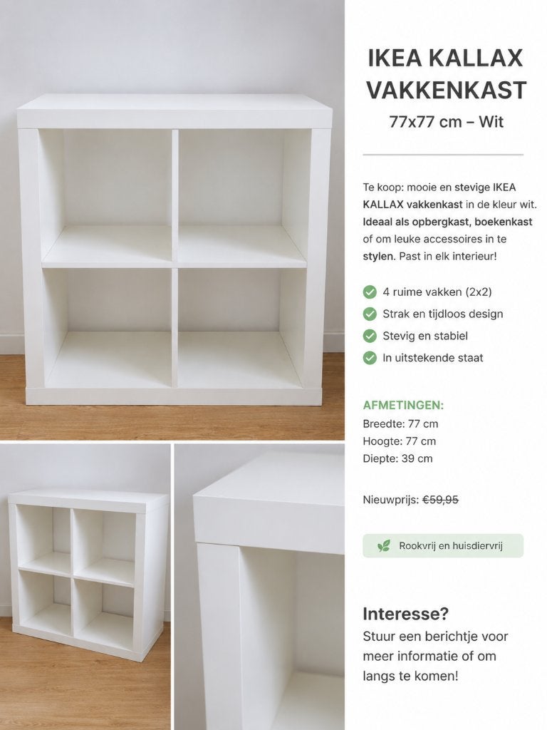 Witte Ikea kallax vakkenkast, Ophalen, Gebruikt, 50 tot 100 cm, Minder dan 100 cm