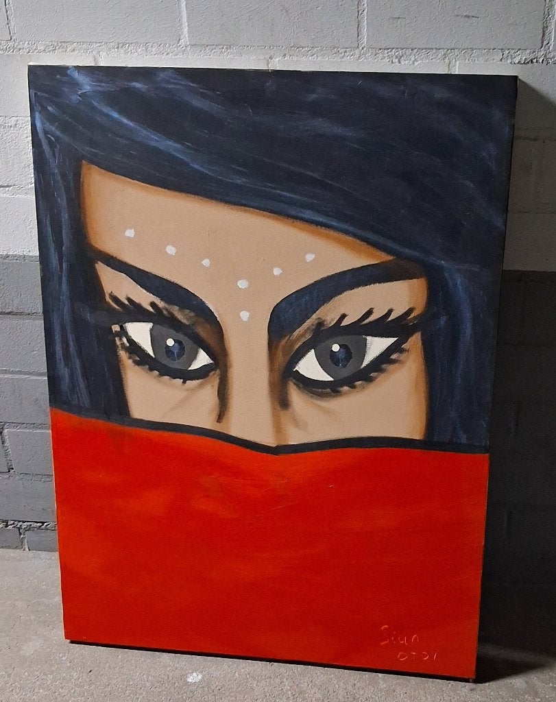 Sluier Vrouw Oosters Toeareg Nikab Bedoeïen schilderij ogen, Antiek en Kunst, Ophalen, 50 - 100 cm, Wanddecoratie, Modern