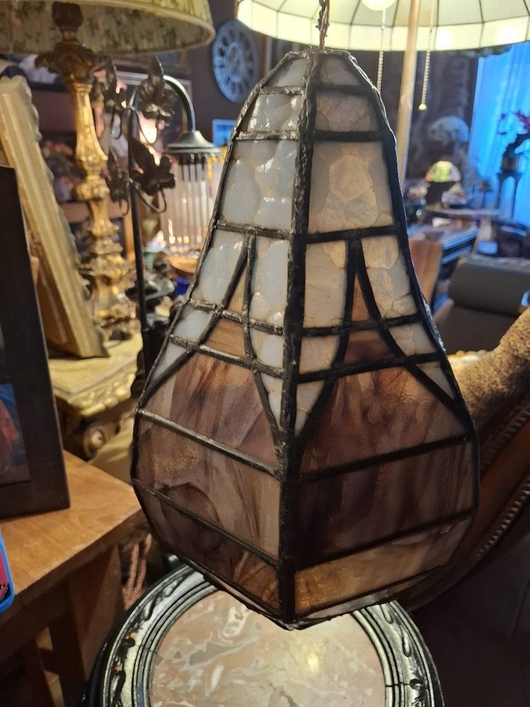 Bijzondere vintage glas-in-lood hanglamp Art Deco stijl, Ophalen, Glas