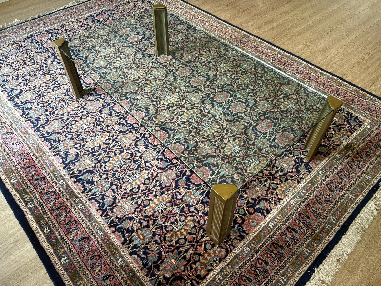 Twee glazen salontafel met messing poten, Huis en Inrichting, Tafels | Salontafels, Ophalen, 50 tot 100 cm, 150 tot 200 cm, Glas