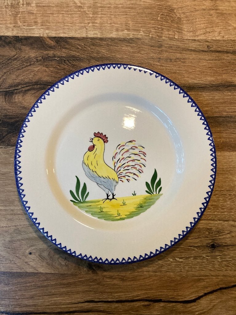 Frans, handbeschilderd brocante bord met haan van Charolles, Antiek en Kunst, Ophalen of Verzenden