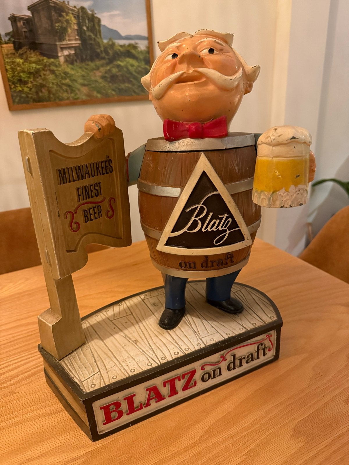 1950 Vintage Blatz Beer on Draft Barrel Man Beeld - Zeldzaam, Ophalen, Gebruikt