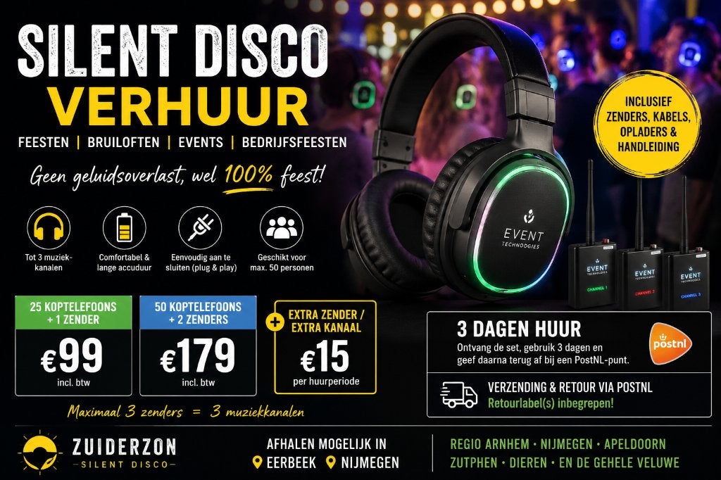 Silent Disco huren | Apeldoorn, Zutphen | 25–50 koptelefoons, Ophalen of Verzenden, Nieuw