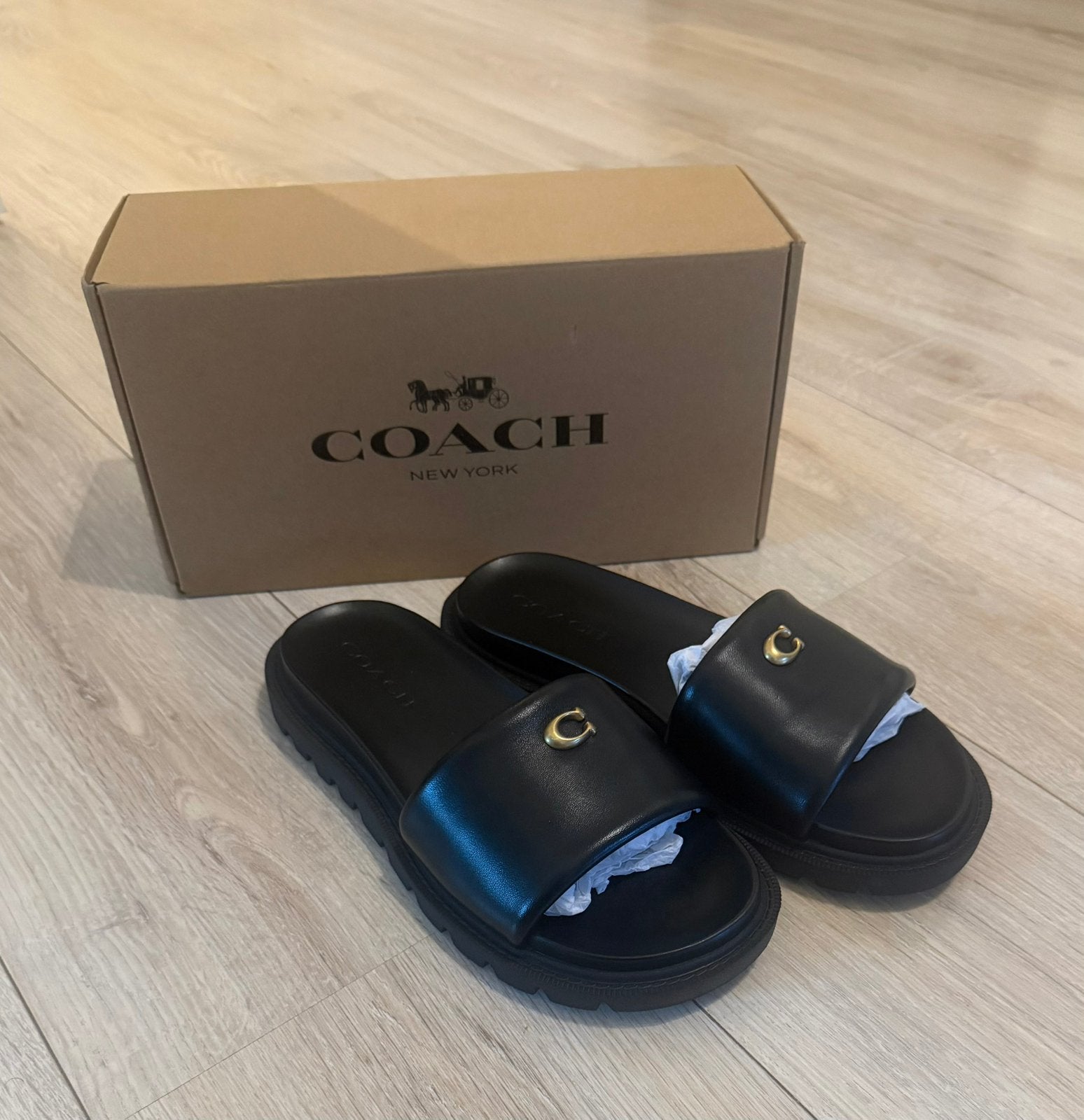 Coach slides zwart leer, maat 39, Kleding | Dames, Schoenen, Zwart, Nieuw, Sandalen of Muiltjes, Ophalen of Verzenden