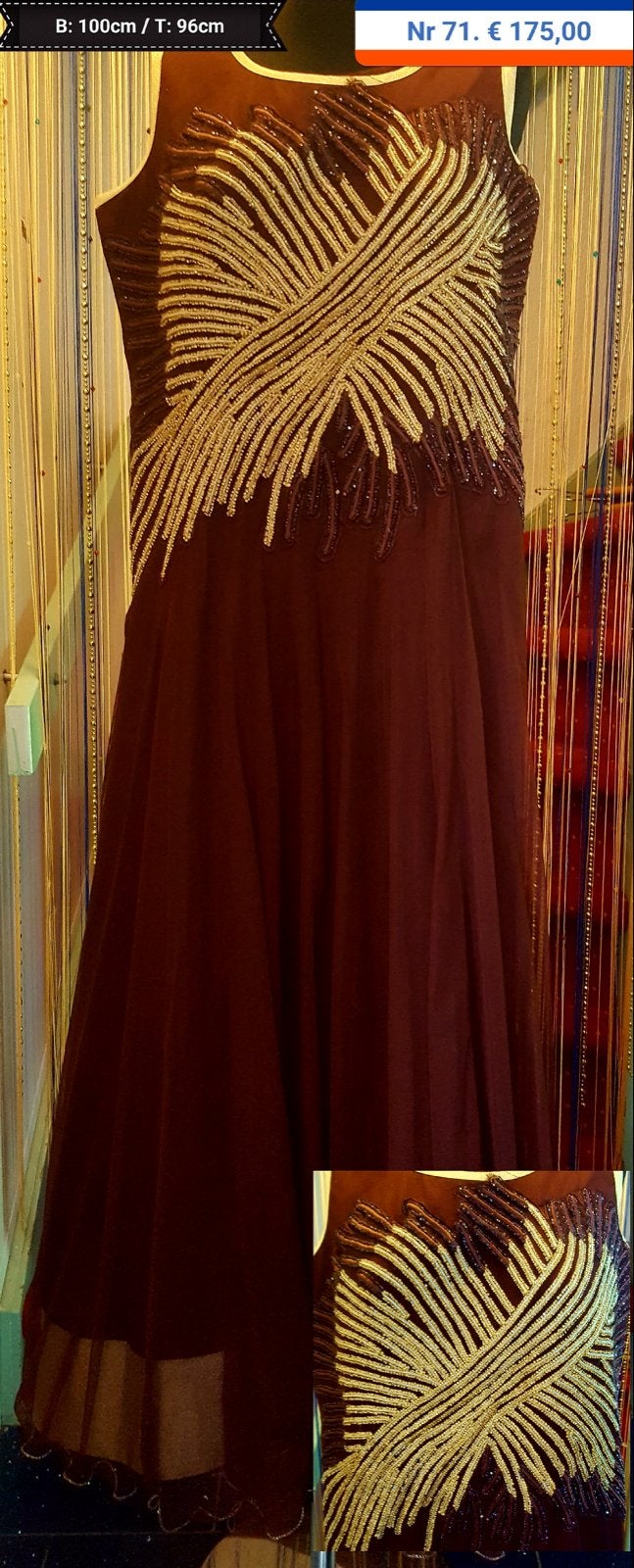 Elegante bordeauxrode jurk met gouden borduursels, Kleding | Dames, Maat 42/44 (L), Nieuw, Ophalen of Verzenden, Rood