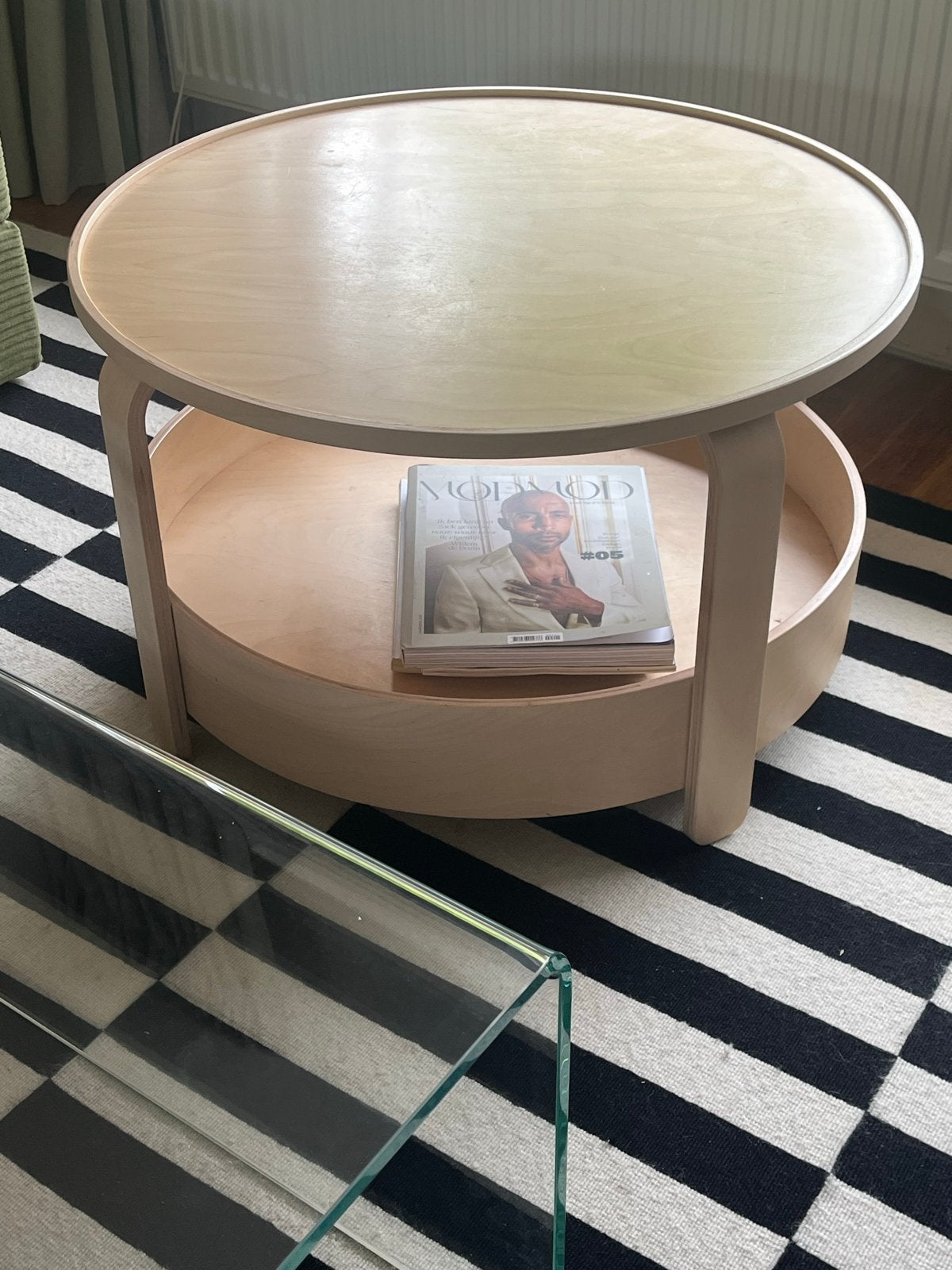 IKEA BORGBY Salontafel, berkenfineer, 70 cm, Gebruikt, Rond, Minder dan 50 cm, Overige houtsoorten