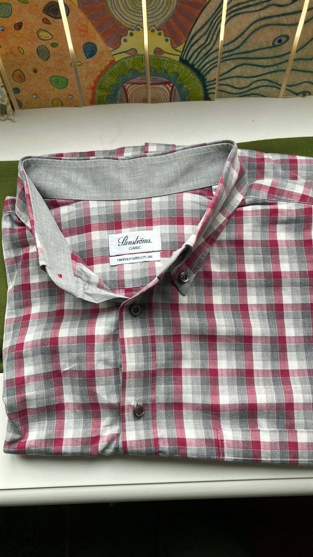 Stenströms classic. Bordeauxrood/grijs geruit overhemd.XXl, Ophalen of Verzenden, Zo goed als nieuw, Grijs, Overhemd