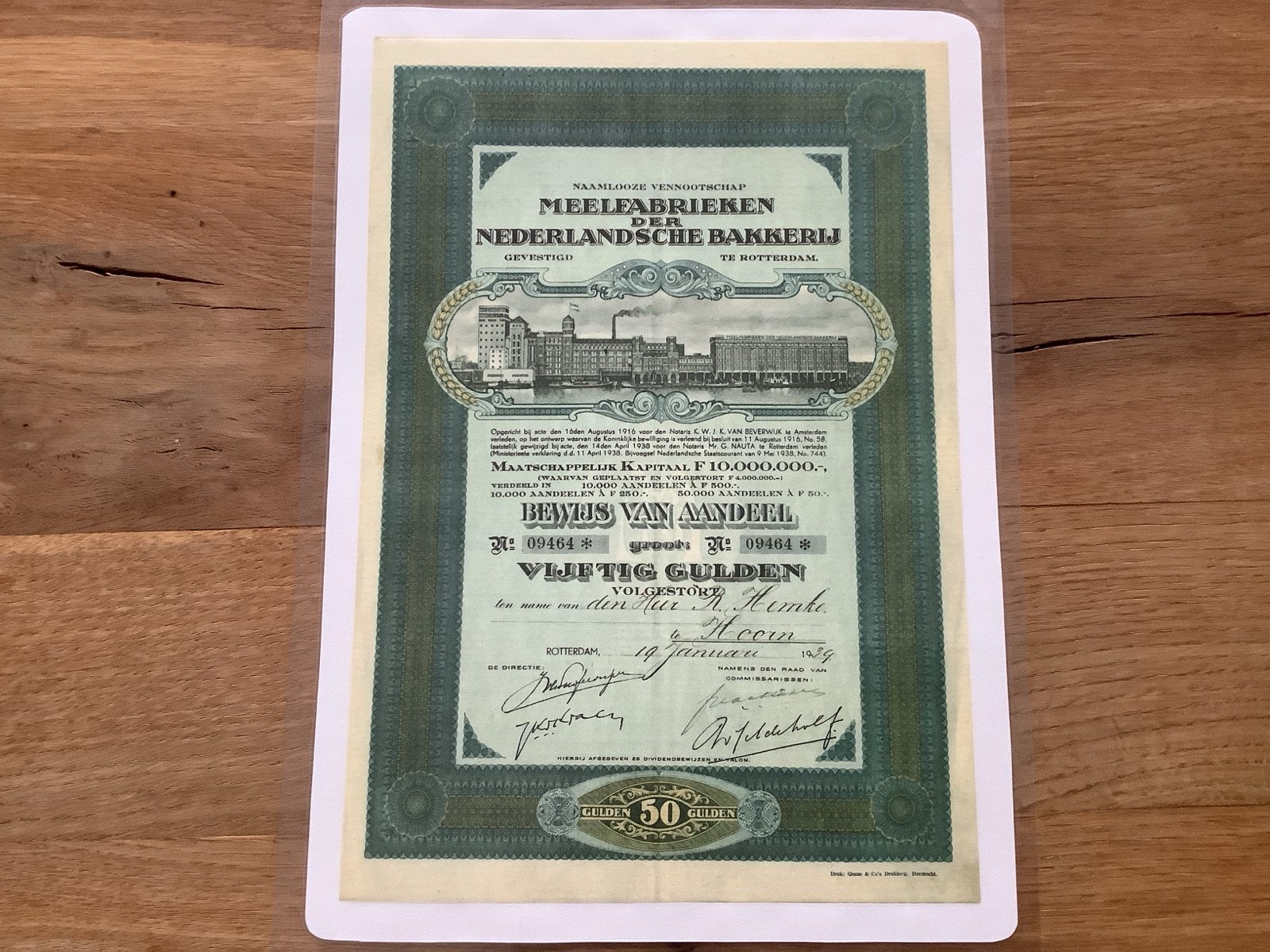 Oud aandeel Meelfabrieken Nederlandse Bakkerij 1916, Ophalen of Verzenden, Voor 1920, Aandeel