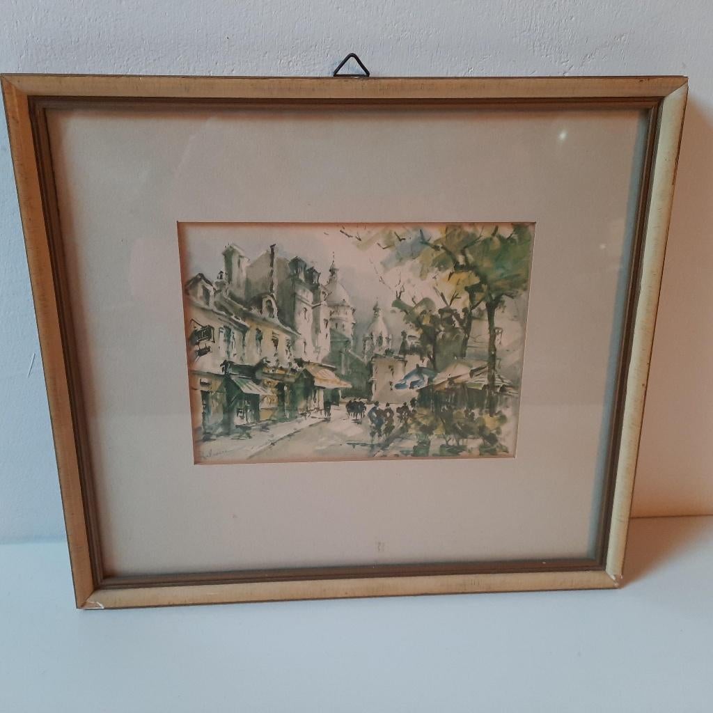 Franz Herbelot Place du Tertre Parijs lithografie 1950, Antiek en Kunst, Ophalen of Verzenden
