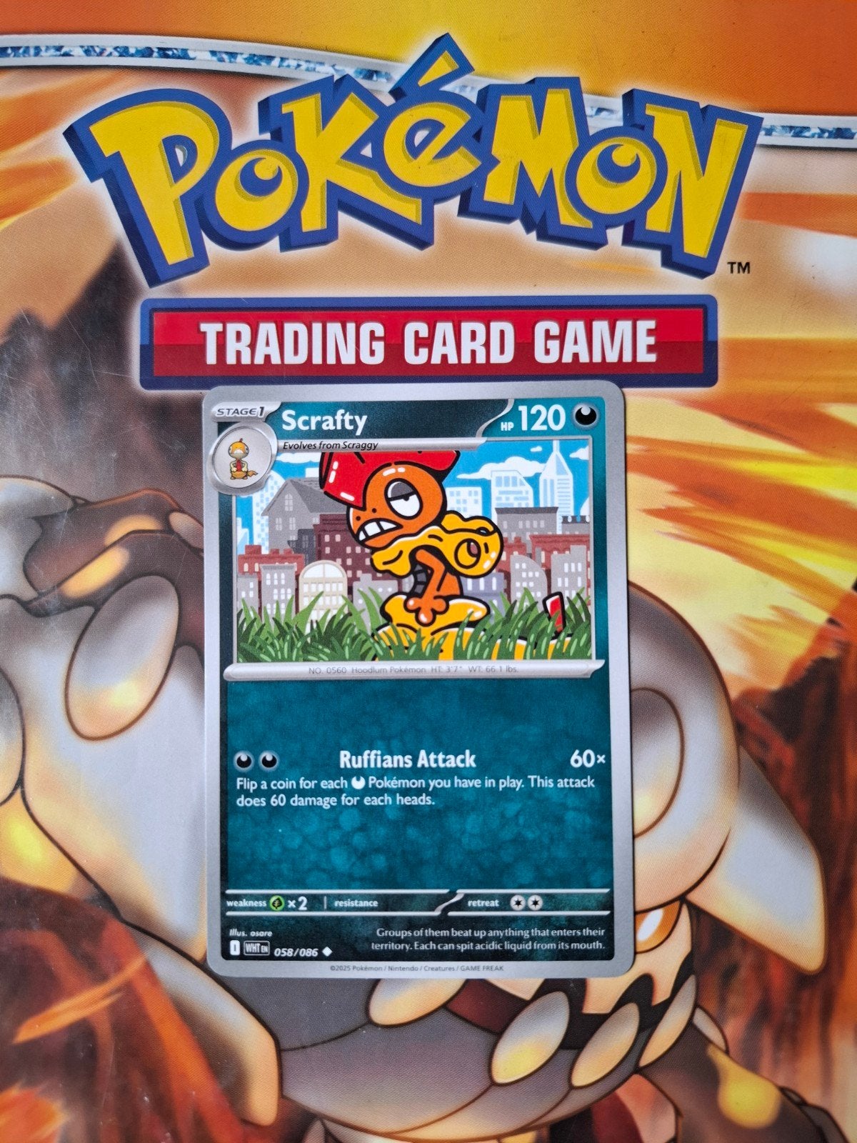 Scrafty 058/086 White Flare pokemon kaart nm, Ophalen of Verzenden, Zo goed als nieuw, Losse kaart