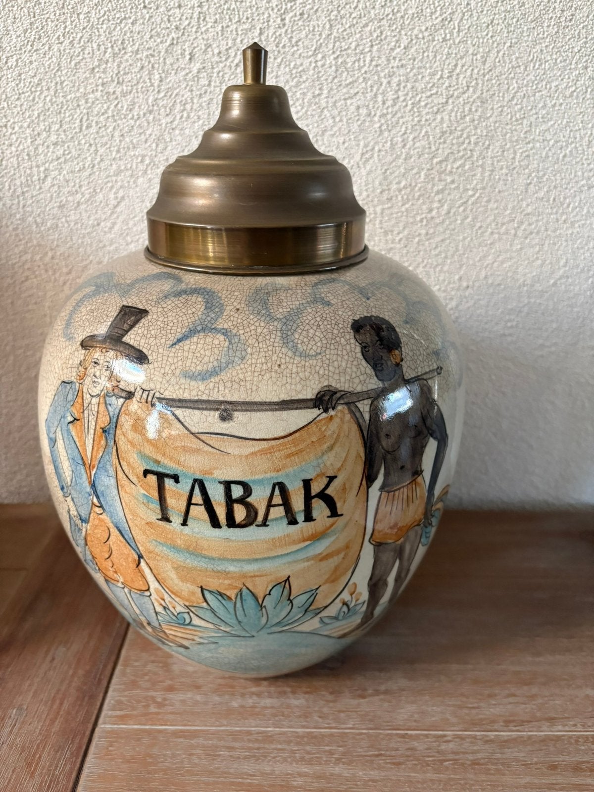 Antieke Tabakspot met Krakelee Glazuur en Koperen Deksel, Antiek en Kunst, Ophalen