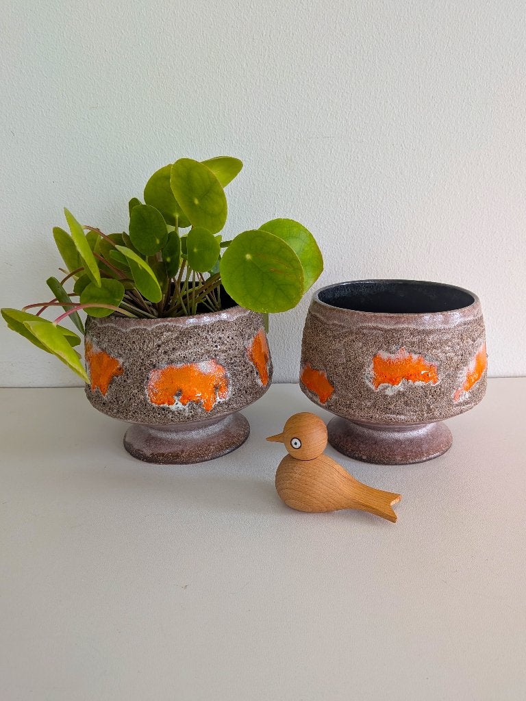 2 x vintage retro fat lava bloempot. Strehla. Oranje bruin, Gebruikt, Rond, Binnen, Ophalen of Verzenden