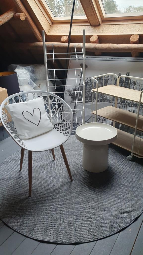 2x Stoel, Bakkerskar en Buitenvloerkleed, tijdschriftenrek, Huis en Inrichting, Stoelen, Gebruikt, Twee, Hout, Kunststof, Metaal