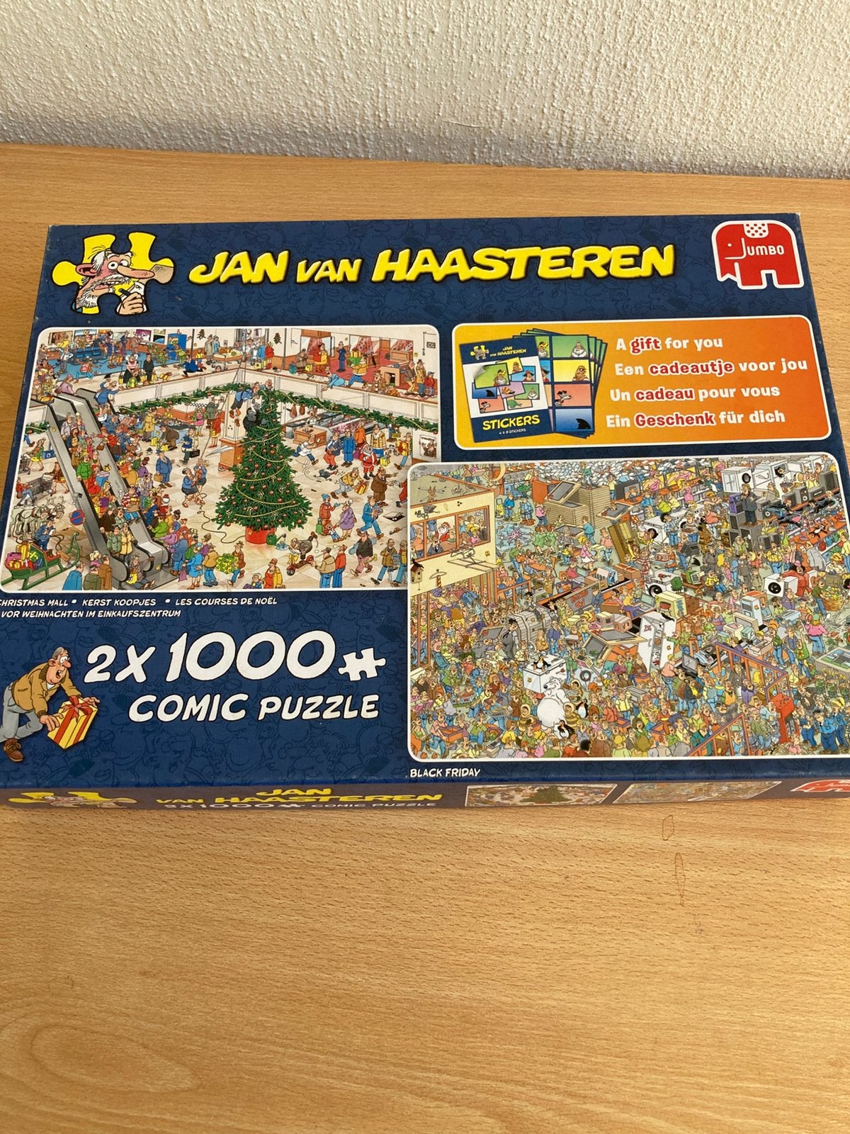 Jan van Haasteren combidoos 2 in 1, Ophalen of Verzenden, 500 t/m 1500 stukjes, Gebruikt, Legpuzzel