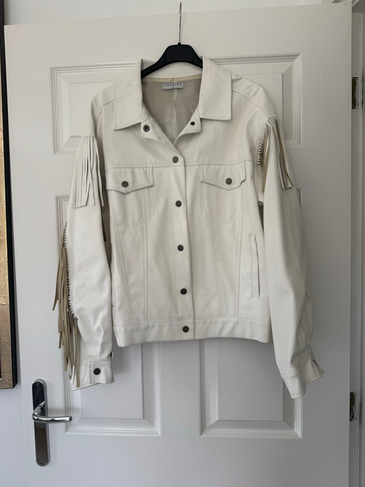 Loavies fake leather jasje met franjes - Maat S, Ophalen of Verzenden, Gedragen, Maat 36 (S), Wit