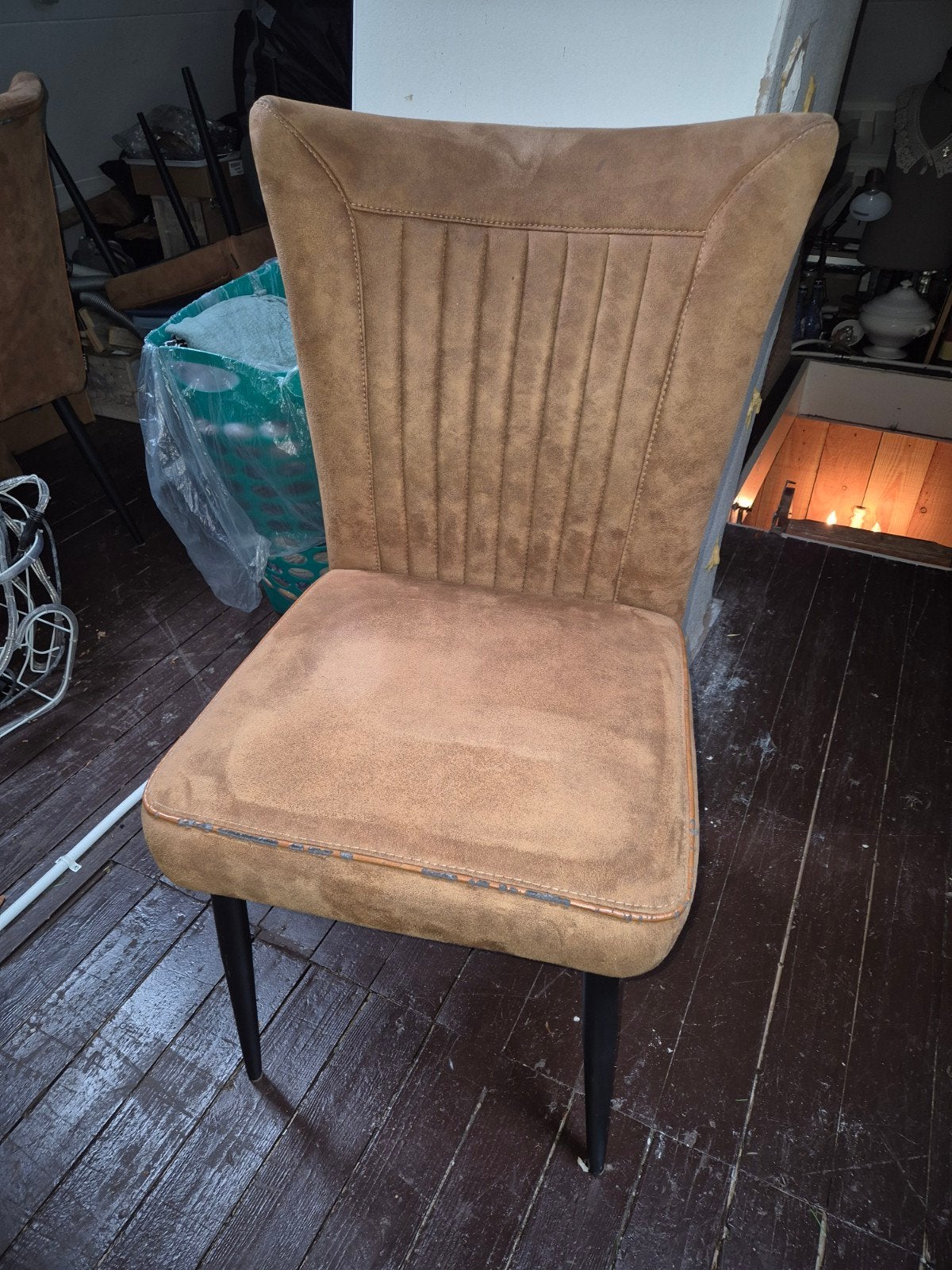 GRATIS 4 eetkamerstoelen Cognac kleur, Huis en Inrichting, Gebruikt, Bruin, Ophalen of Verzenden, Stof