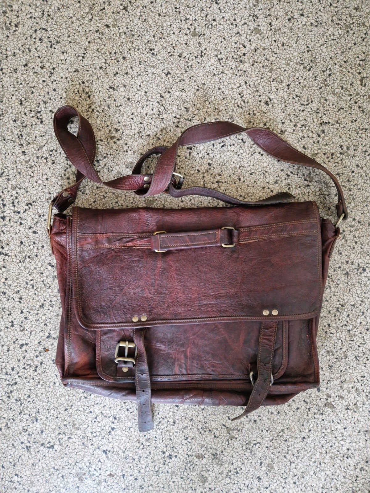 Vintage Leren Aktetas/Schoudertas - Bruin, Overige merken, 40 cm of meer, Gebruikt, Ophalen of Verzenden