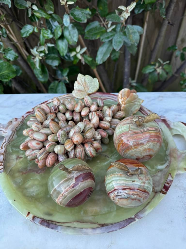 Vintage groene onyx vaas appels druiven schaal items, Antiek en Kunst, Ophalen of Verzenden