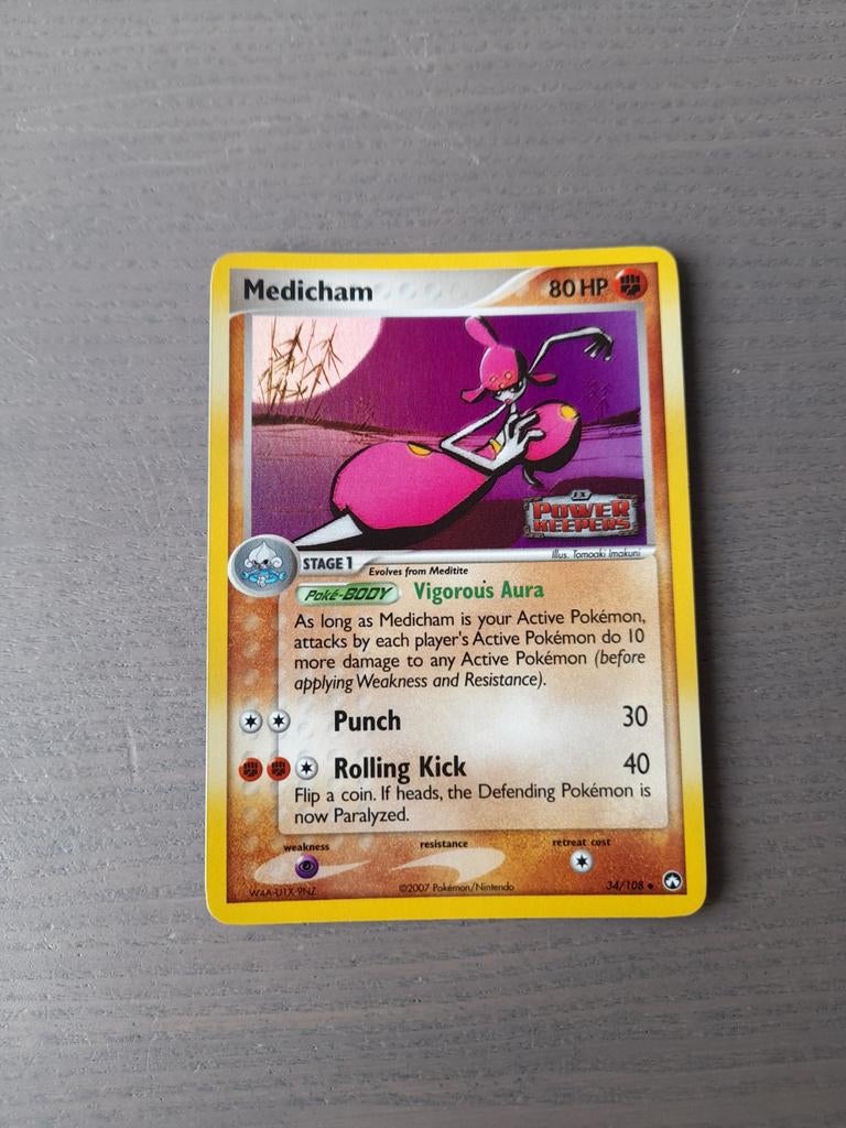2007 power keepers 34/108 medicham reverse, Ophalen of Verzenden, Gebruikt, Losse kaart, Foil