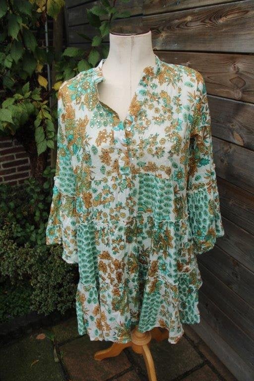 Jurk/ Tuniek groen/ camel Sumitra 1mt (M-L) Vaste prijs AANB, Maat 38/40 (M), Ophalen of Verzenden, Boven de knie, Groen