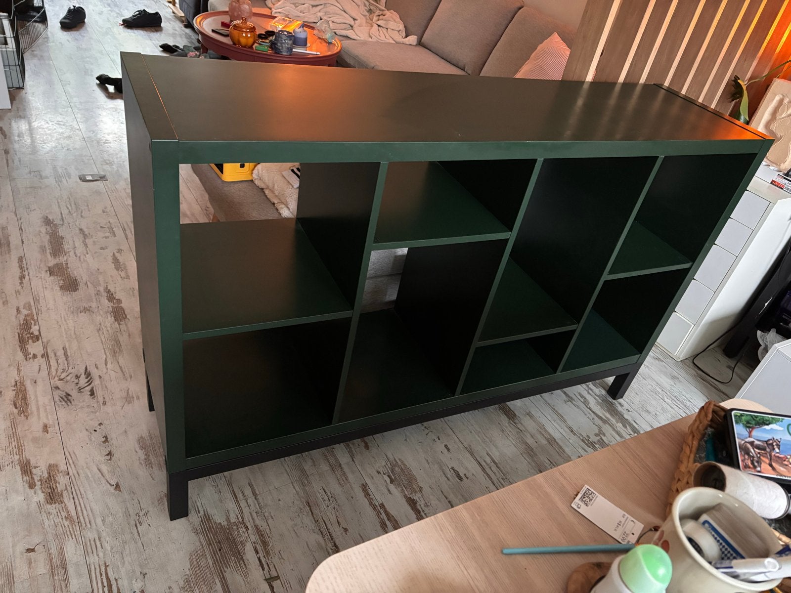 IKEA Kallax kast donkergroen met pootjes zwart, Ophalen, Gebruikt, 100 tot 150 cm, Minder dan 100 cm