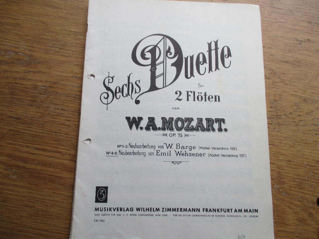 MOZART - 6 DUETTE 2 - 4 TM 6 VOOR 2 DWARSFLUITEN, Gebruikt, Klassiek, Dwarsfluit of Piccolo, Ophalen of Verzenden
