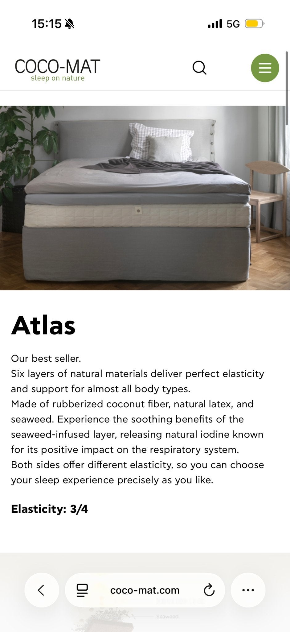 Coco-Mat Atlas matras 140x200 met topper - z.g.a.n., Tweepersoons, Zo goed als nieuw, Matras, 200 cm