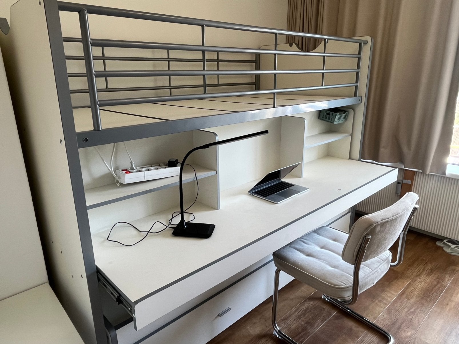Stapelbed/hoogslaper met uitschuifbaar bureau & opbergruimte, Ophalen, 90 cm, 160 tot 180 cm, Tweepersoons