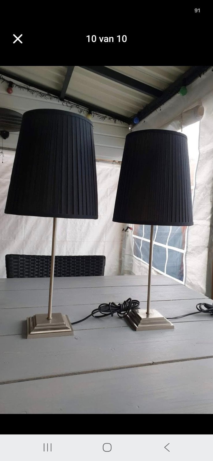 Tafellampen met zwarte kap - Set van 2 55cm hoog, Huis en Inrichting, Ophalen of Verzenden, Zo goed als nieuw, Zwart, Schemerlamp