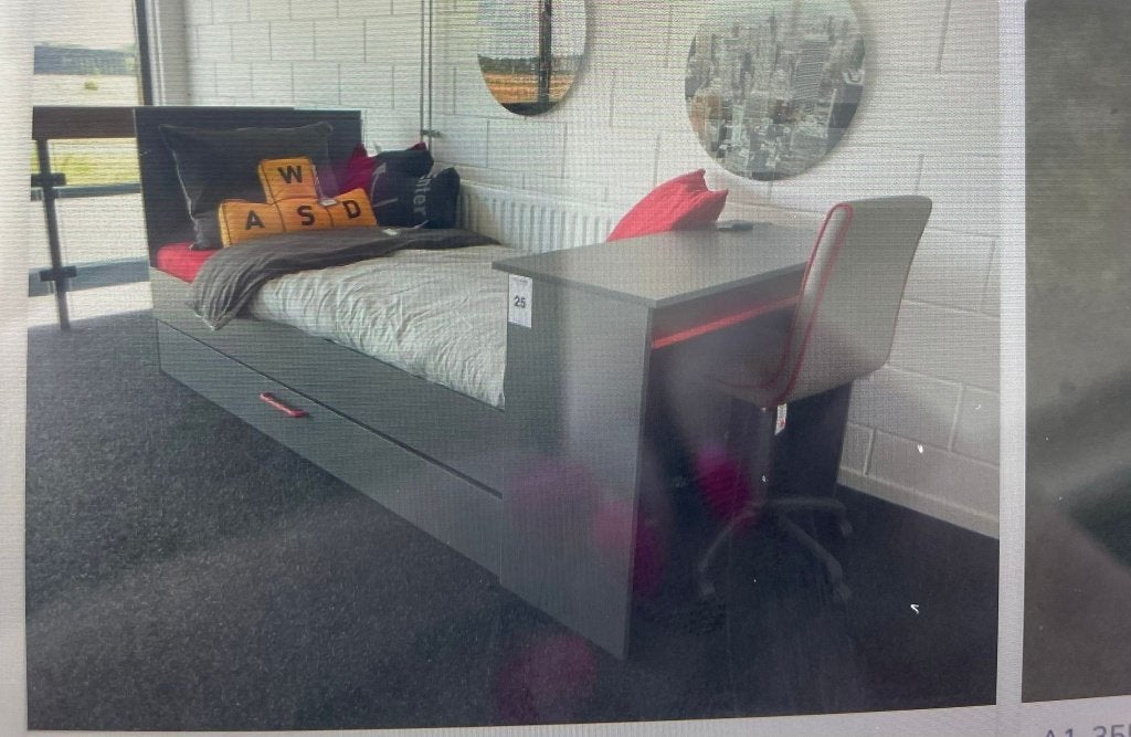 GRATIS JONGEN BED, Eenpersoons, Zo goed als nieuw, 200 cm, Grijs