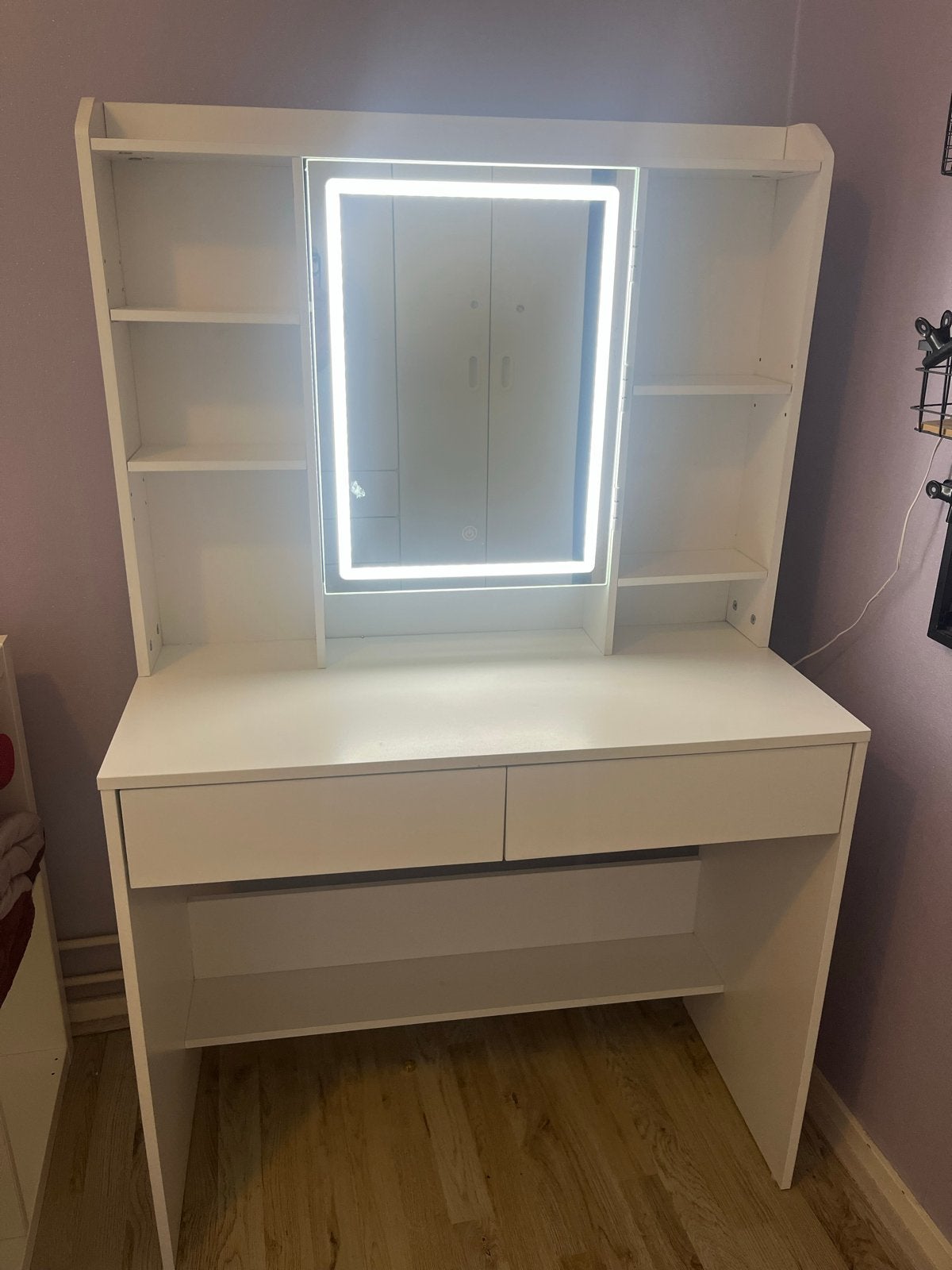 Witte kaptafel met verlichte spiegelkast, Ophalen, Gebruikt, 100 tot 150 cm, 50 tot 100 cm