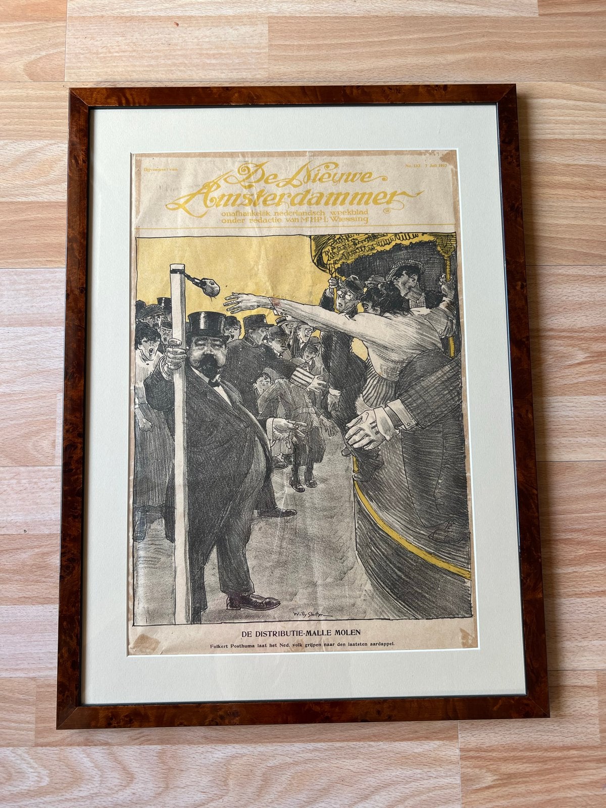 Originele Willy Sluiter politieke spotprent 1917   ingelijst, Ophalen, Prent, Ingelijst