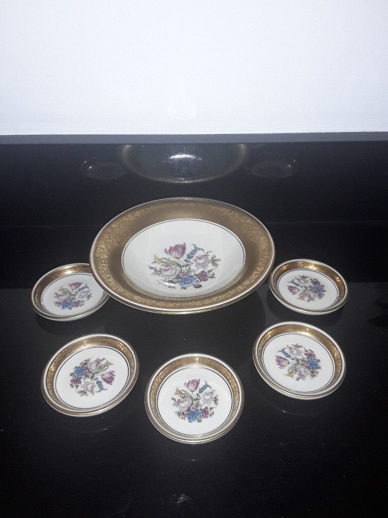 Antiek Rosenthal serveerstel met bladgouden rand&bloemdecor, Verzamelen, Verzenden, Zo goed als nieuw, Porselein, Overige typen