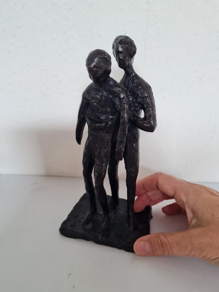 Zwaar massief Bronzen Beeld 2  personen in ondersteuning, Antiek en Kunst, Antiek | Koper en Brons, Ophalen of Verzenden, Brons