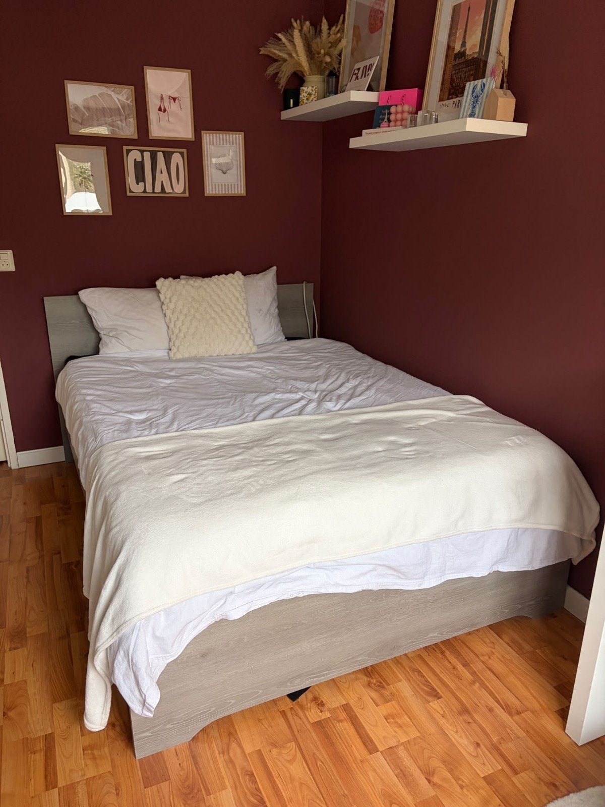 Tweepersoonsbed 140x200 met lattenbodem en matras, Huis en Inrichting, Ophalen, Gebruikt, Wit, Tweepersoons