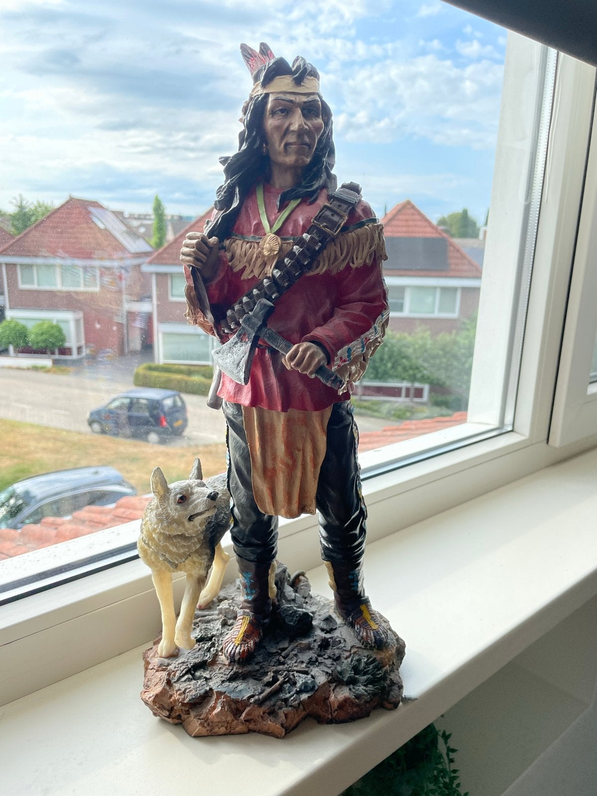 Beeld Indiaan met wolf, Ophalen, 20 - 50 cm, Beeld, Composieten
