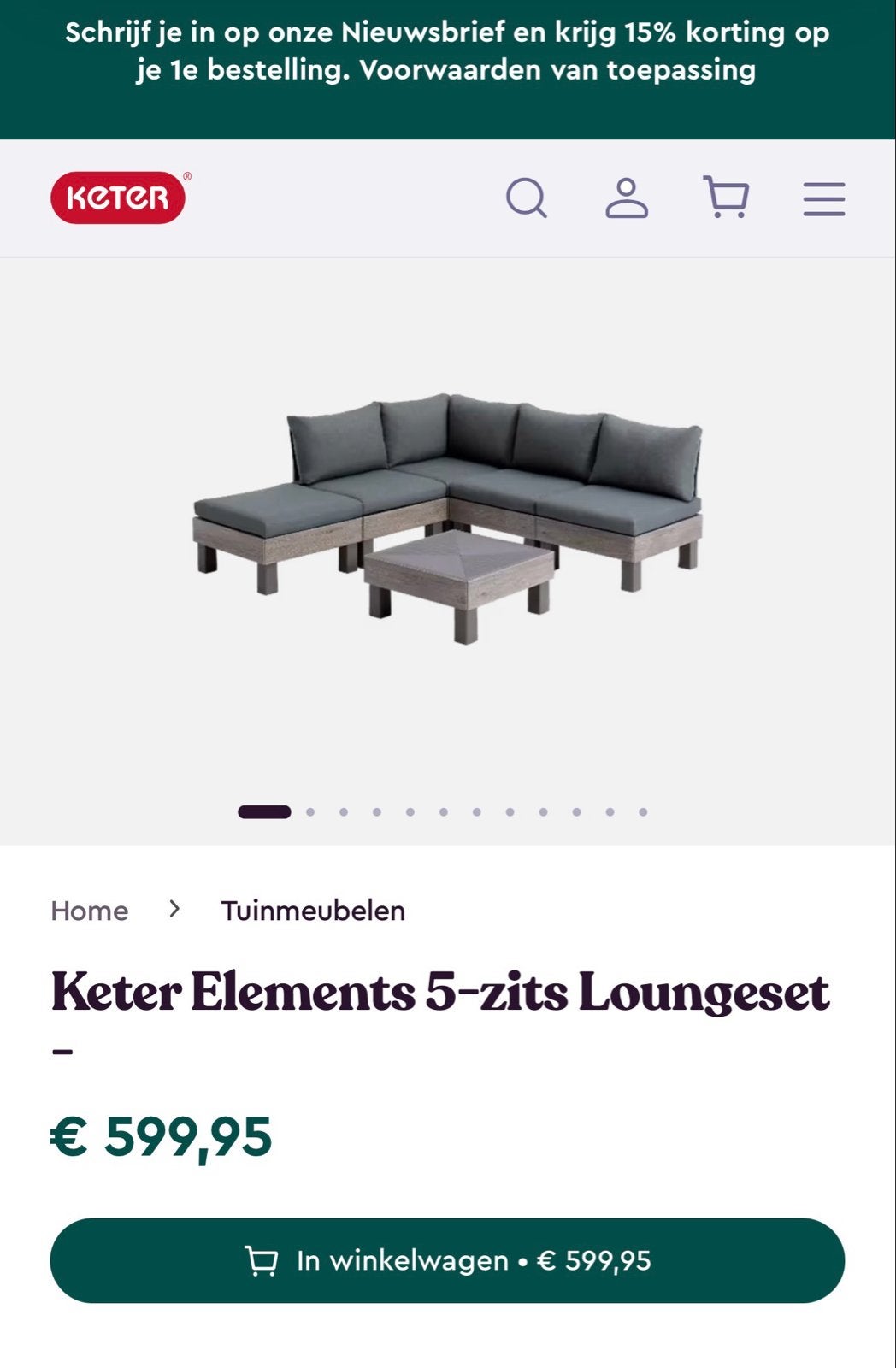 Keter Elements 5-zits Loungeset - Nieuw in doos, Ophalen, 5 zitplaatsen, Kunststof, Nieuw